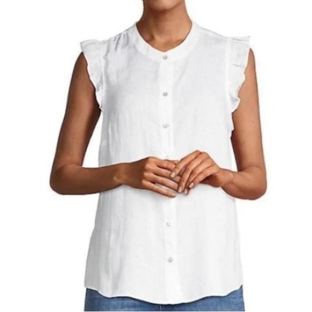 EUC Lilly Pulitzer Briette White Isle Ruffle Sleeve 100% Linen Top, SMALL